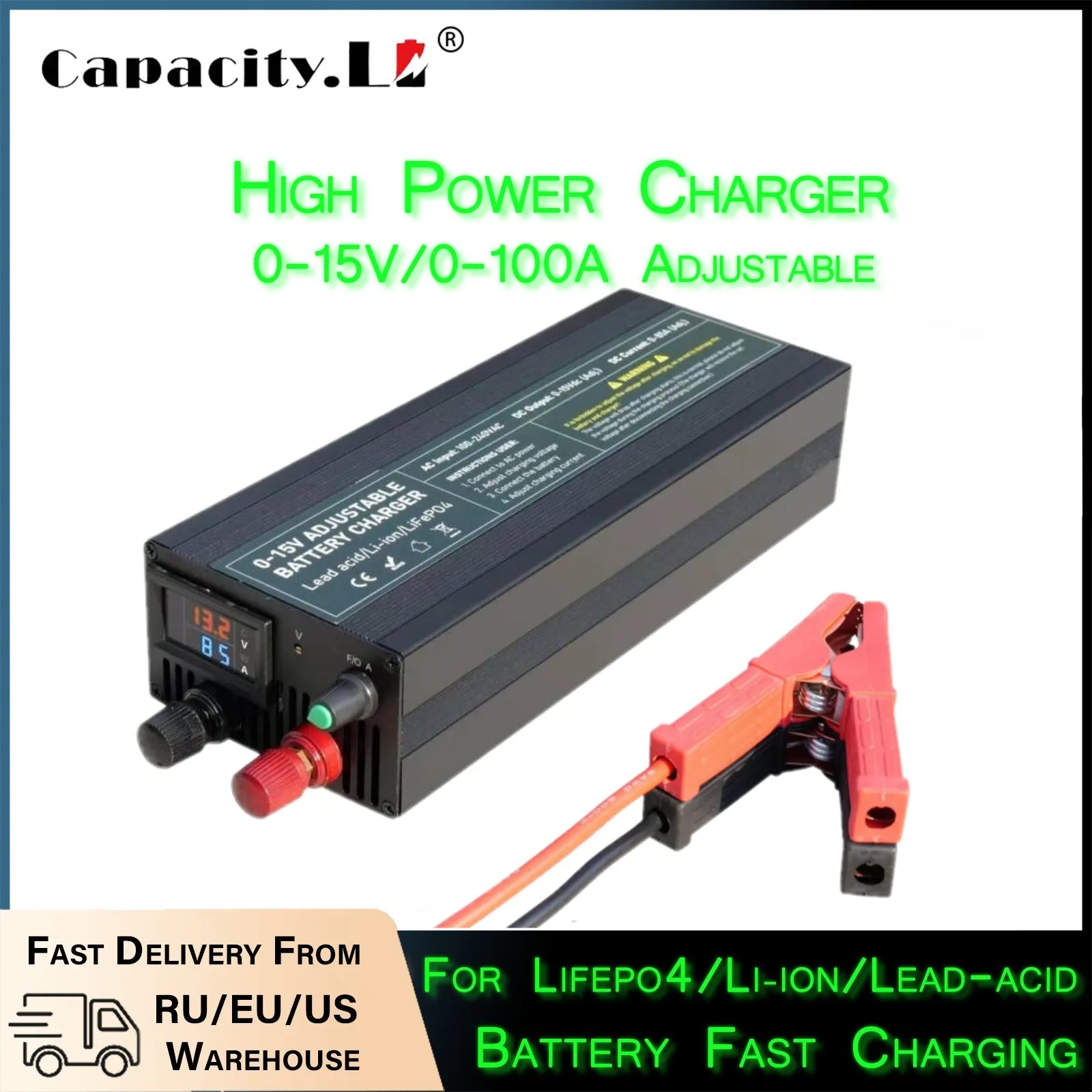 84V 20A Smart Charger - 60A100A CC CV 調整可能なバッテリー充電器電源、0-15V スマート急速充電器、リチウムイオンおよび 14.6V